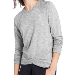 NWOT Athleta Serenity Criss Cross Sweatshirt in Light Heather Grey Size L